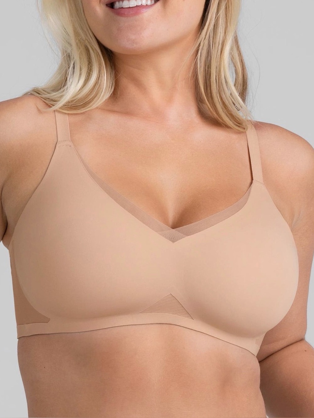 Honeylove Bra V Neck Women Sz L Nude Beige Pullover Lined Bralette Sand N